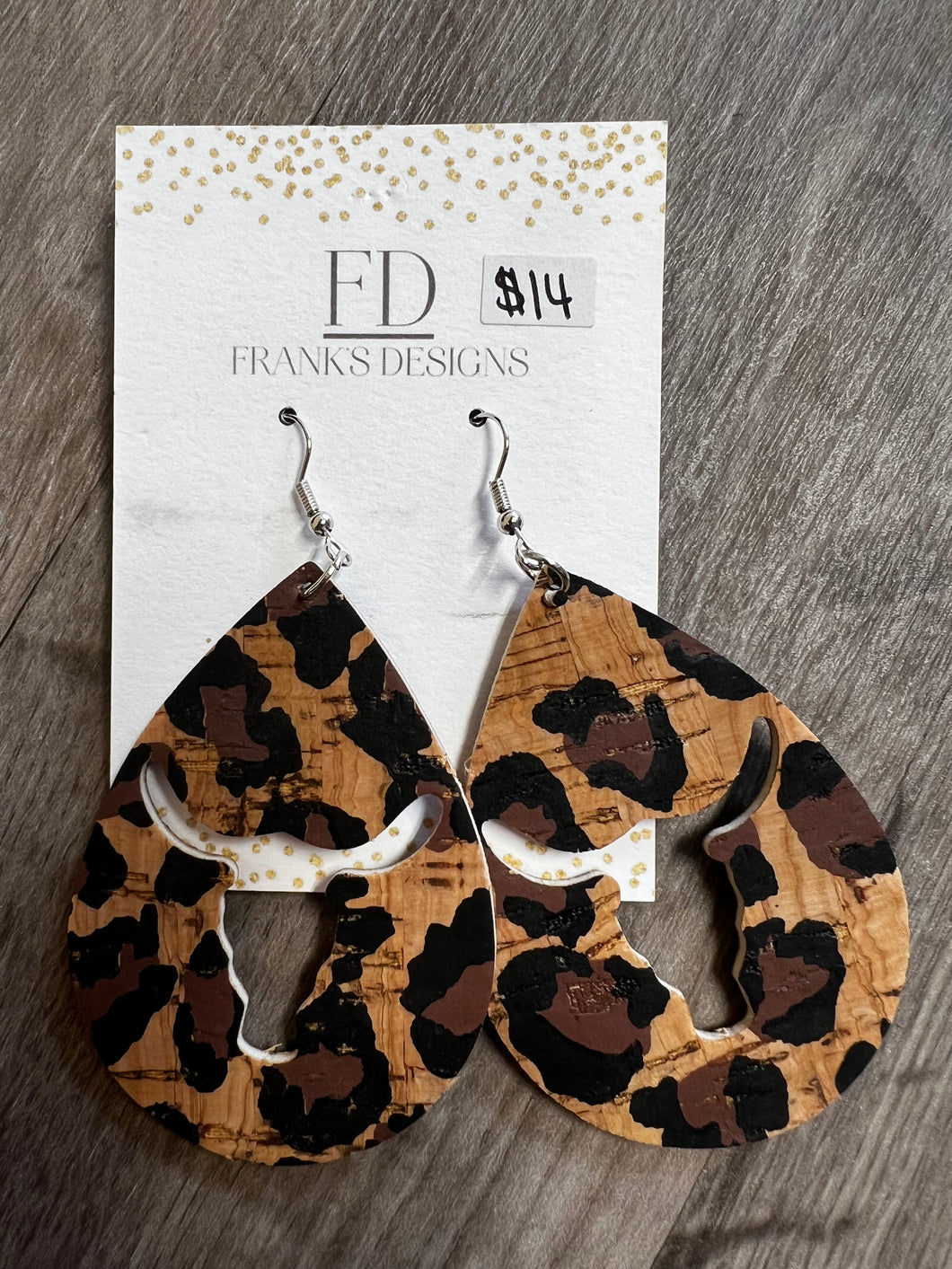 Leopard Cork Bull Head Earrings