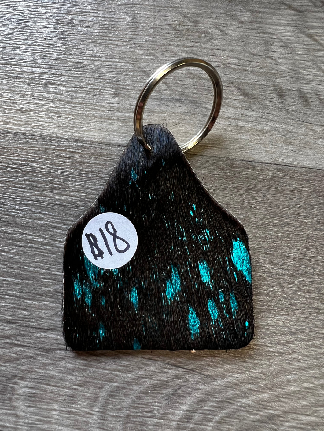 Black and Turquoise Cow Tag Keychain