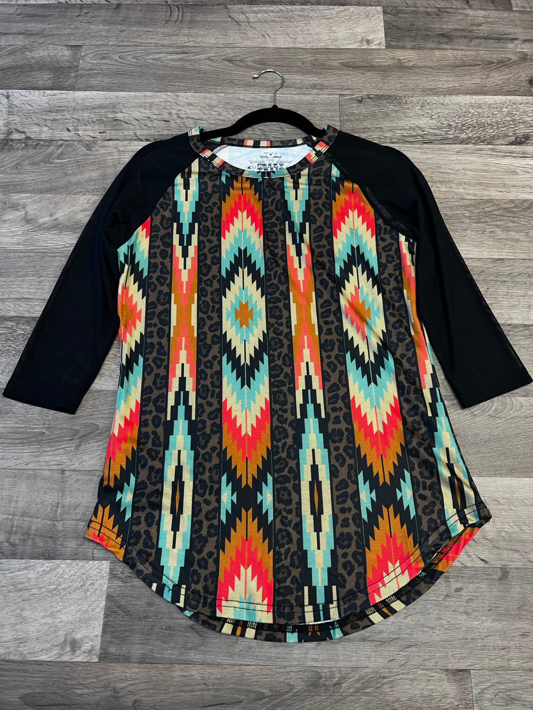 Crazy Train 3/4 Sleeve Leopard Aztec Top