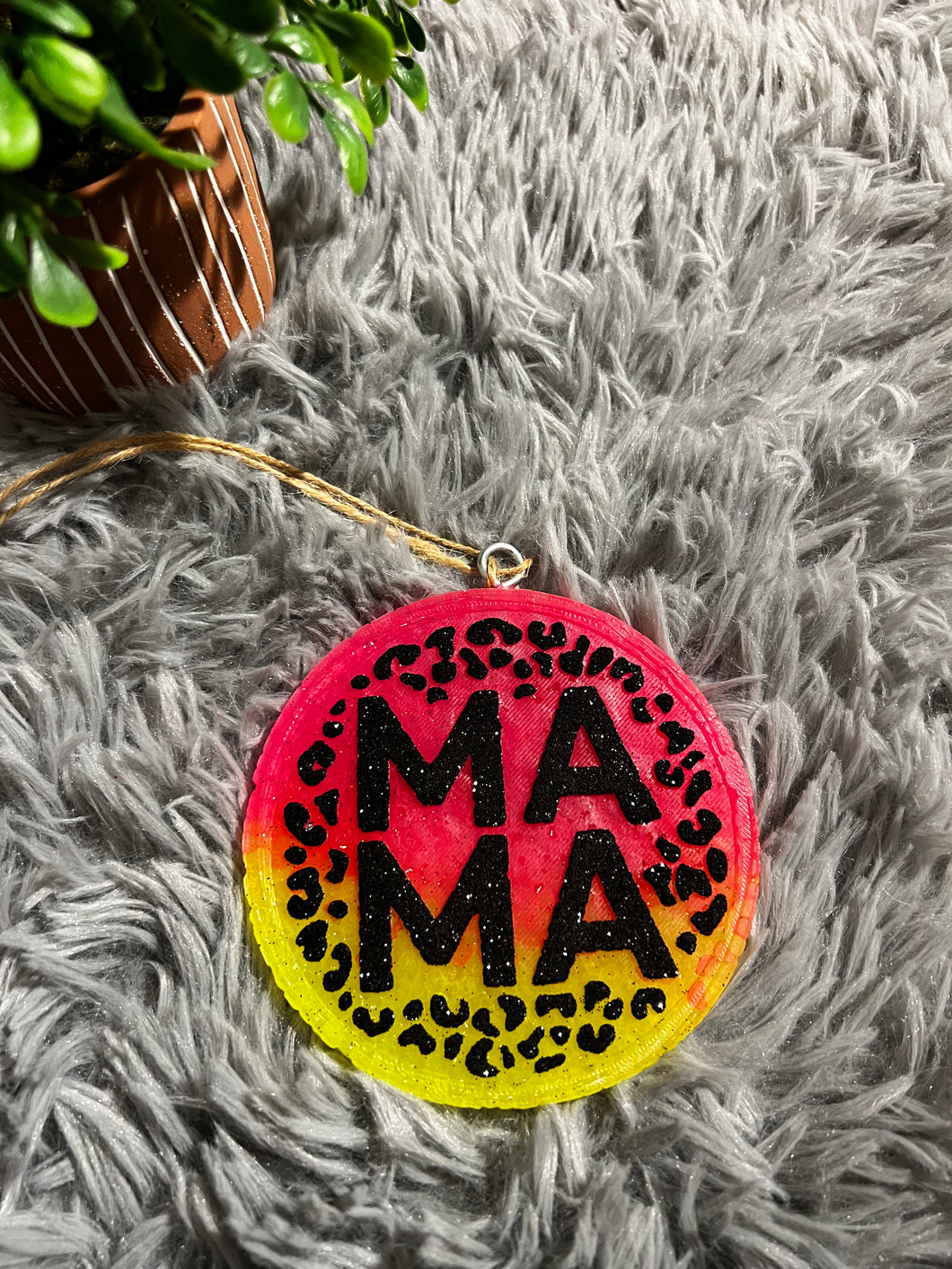 Mama Sparkly Leopard Circle Air Freshener