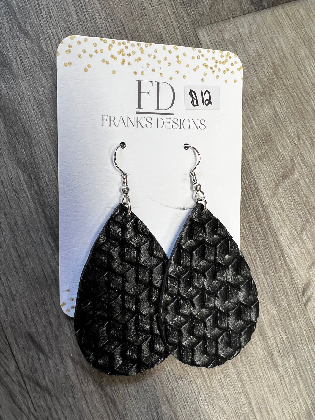 Black Textured Round Earrings