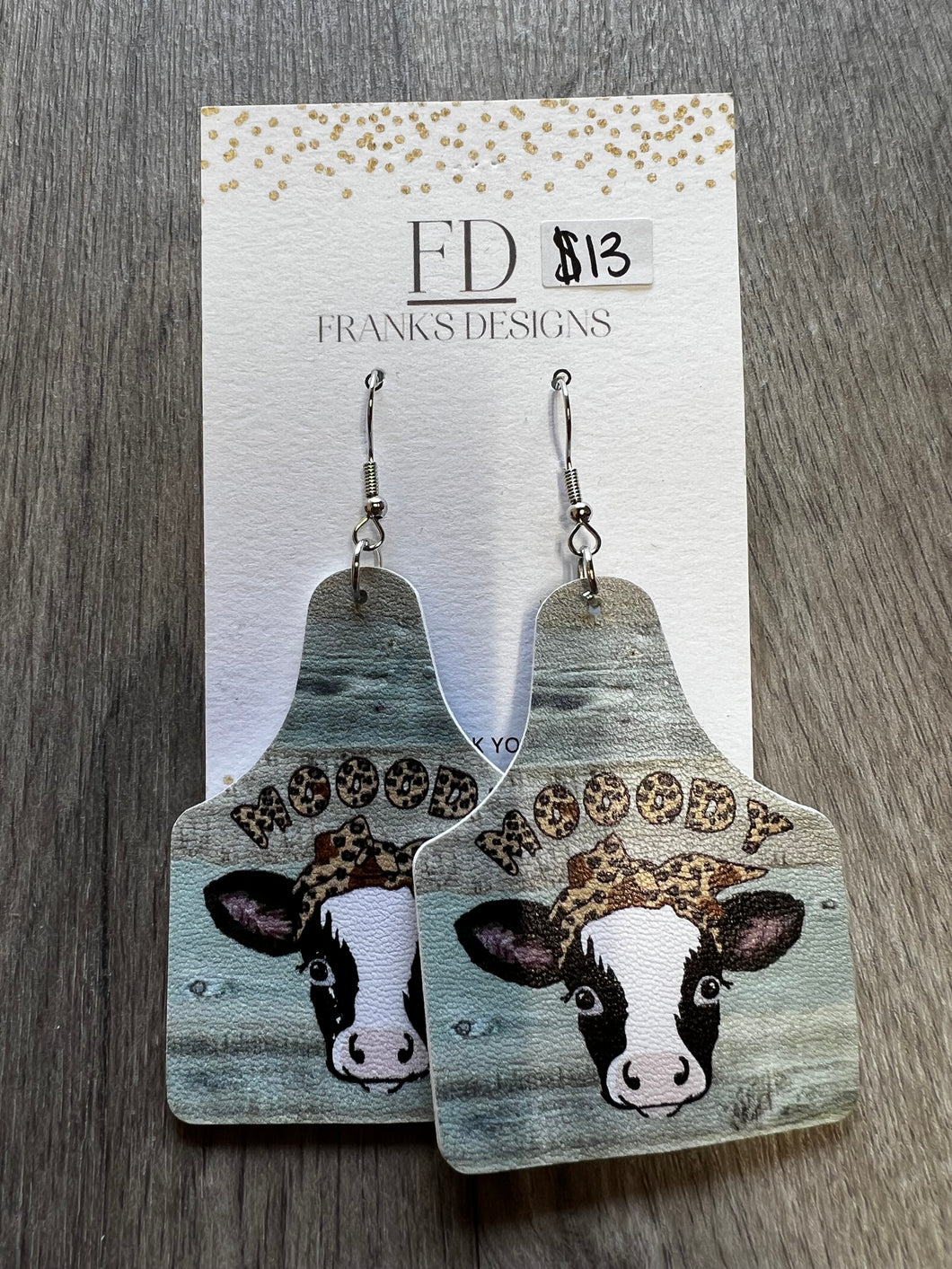 Moody Cow Tag Earrings