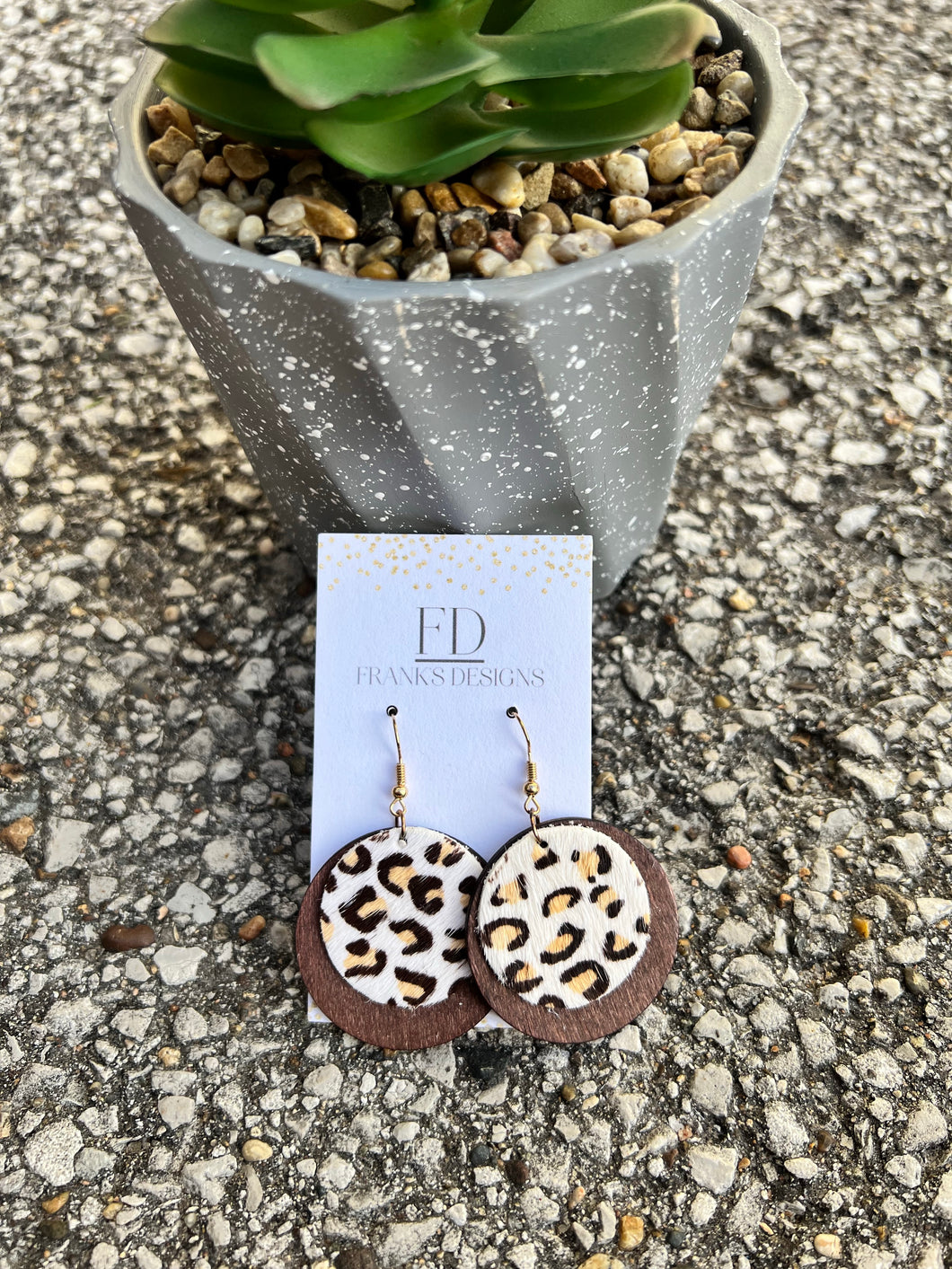 Wooden off white Leopard Print Earrings