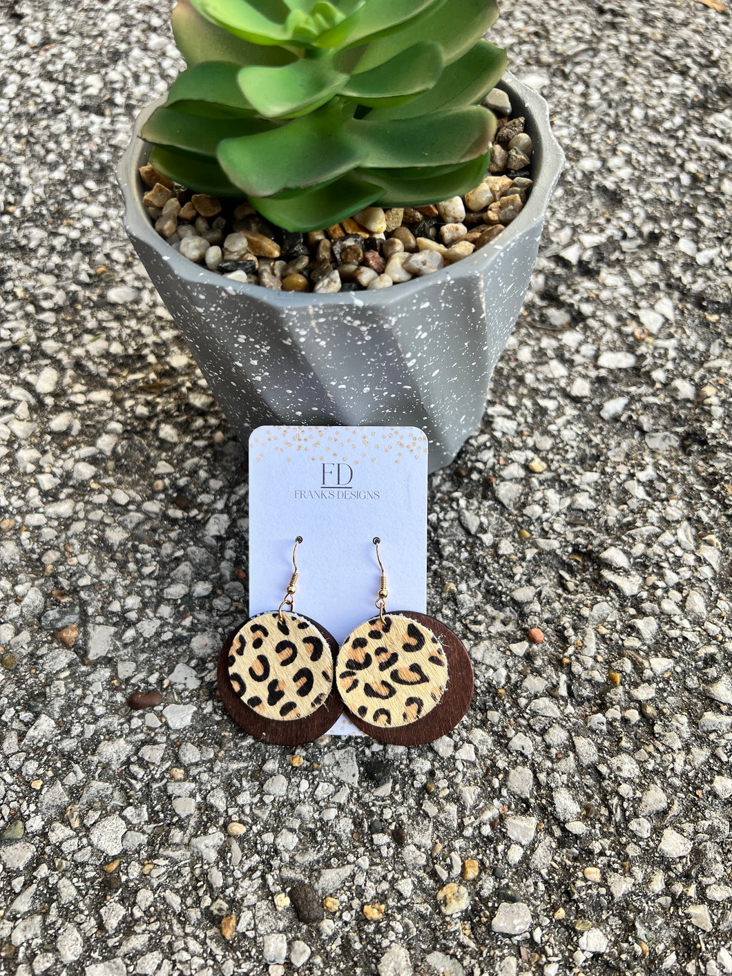 Wooden Leopard Print Earrings