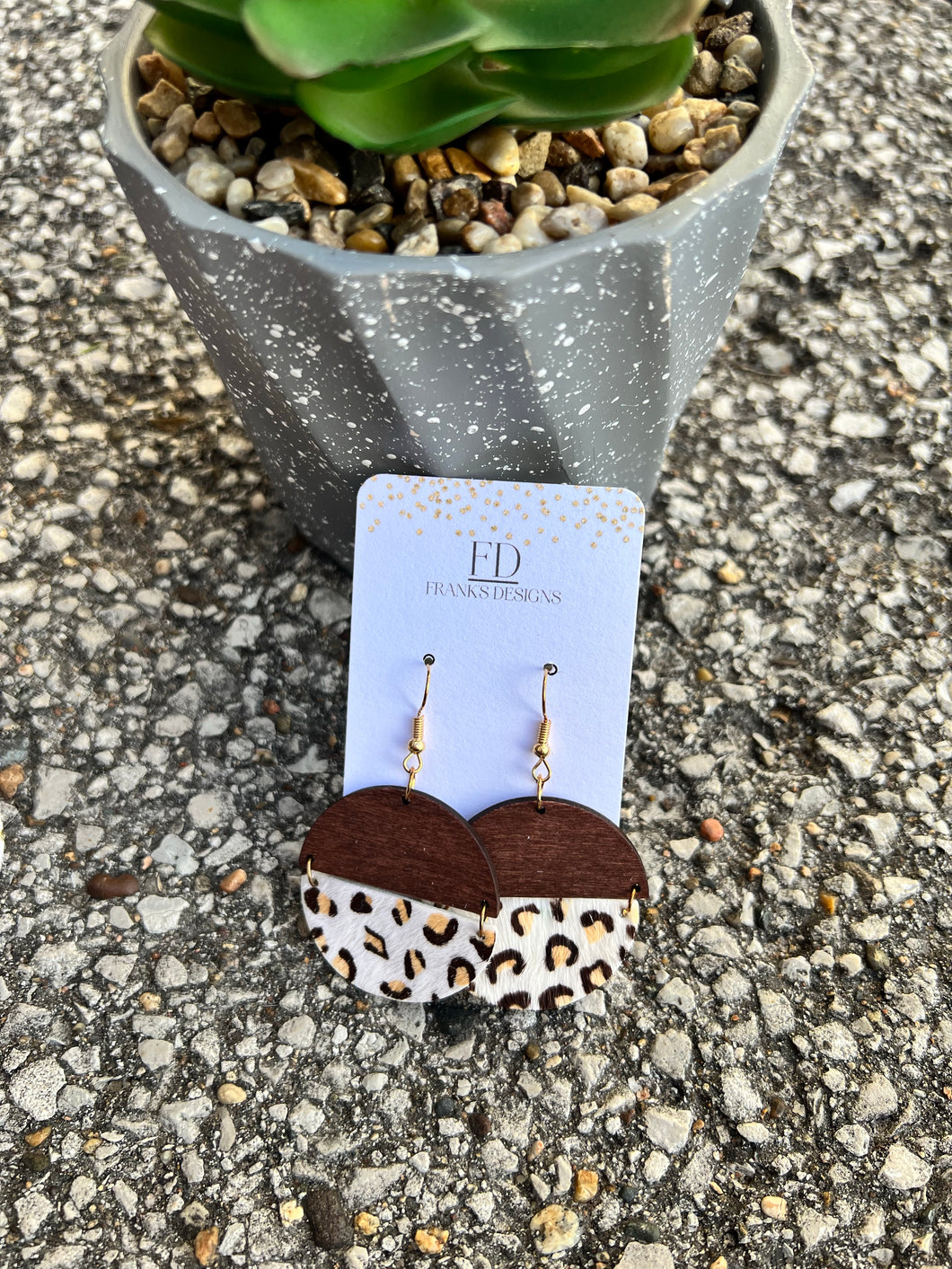 Wood & Half Leather Off White Earrings