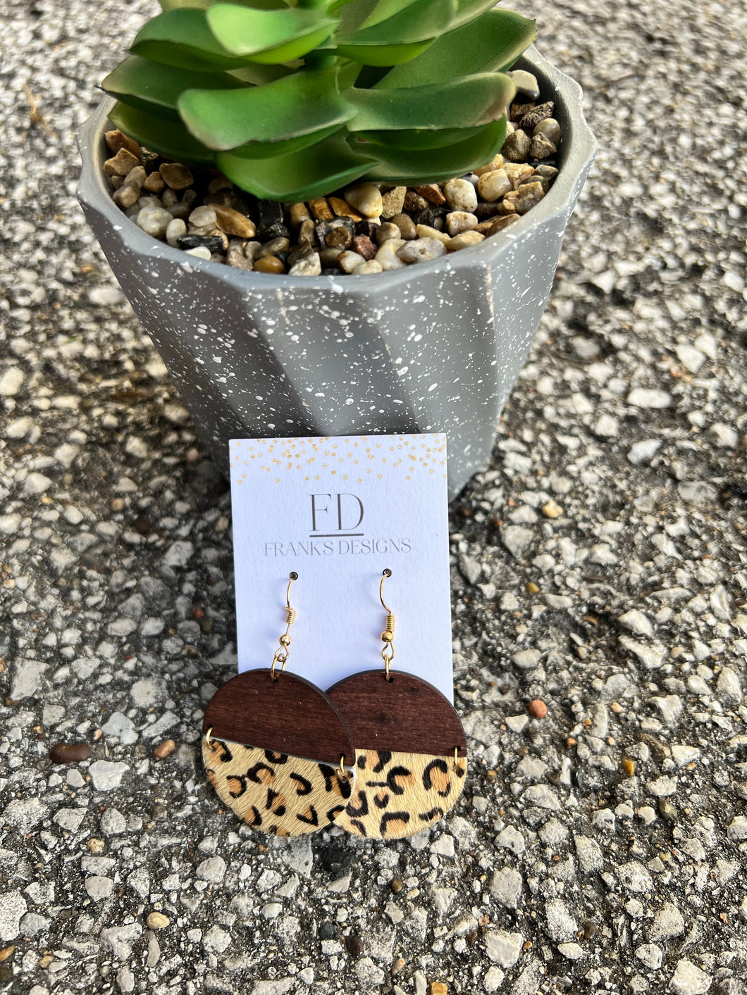 Wood & Half Leather Leopard Print Earrings