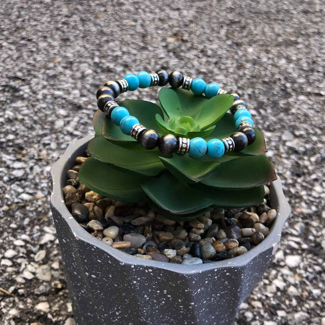 Navajo & Turquoise Pearl  Bracelet