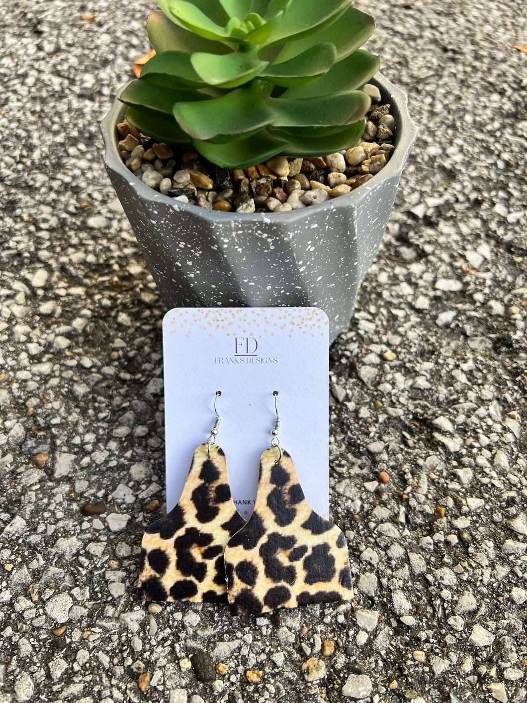 Cow Tag Leopard Print Earrings