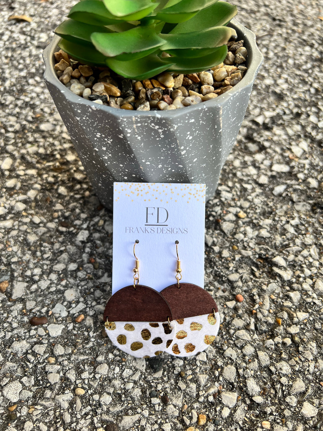 Wood & Half Gold Leopard Print Earrings